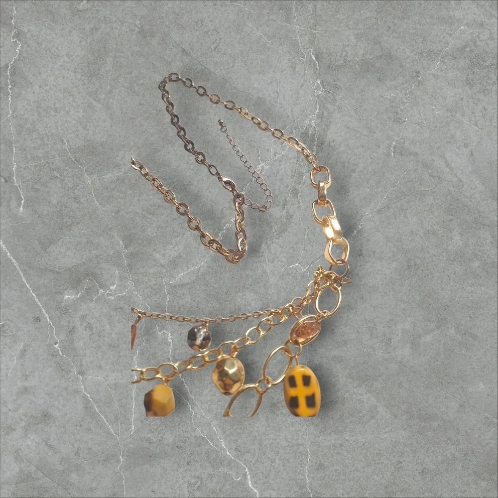 Gold and Brown Nature-Inspired Necklace with Crystal Accents